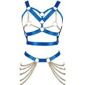 NEW Women Royal Blue Chain Harness Body Chain Halloween Rave Festival